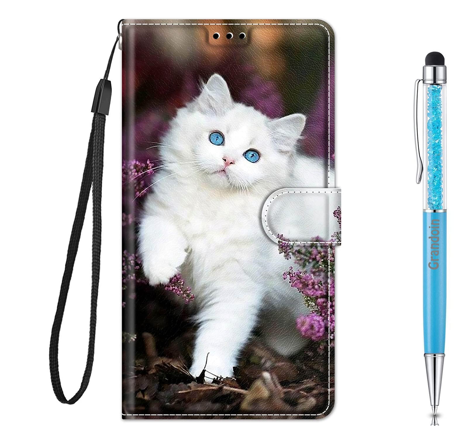 Grandoin Compatible with for Xiaomi Redmi Note 7 / Note 7 Pro Case, Creative PU Leather Flip Cover Wallet Case with Closure Stand Card Holder ID Slot Folio Soft TPU Bumper Protective Skin (Cat 2)