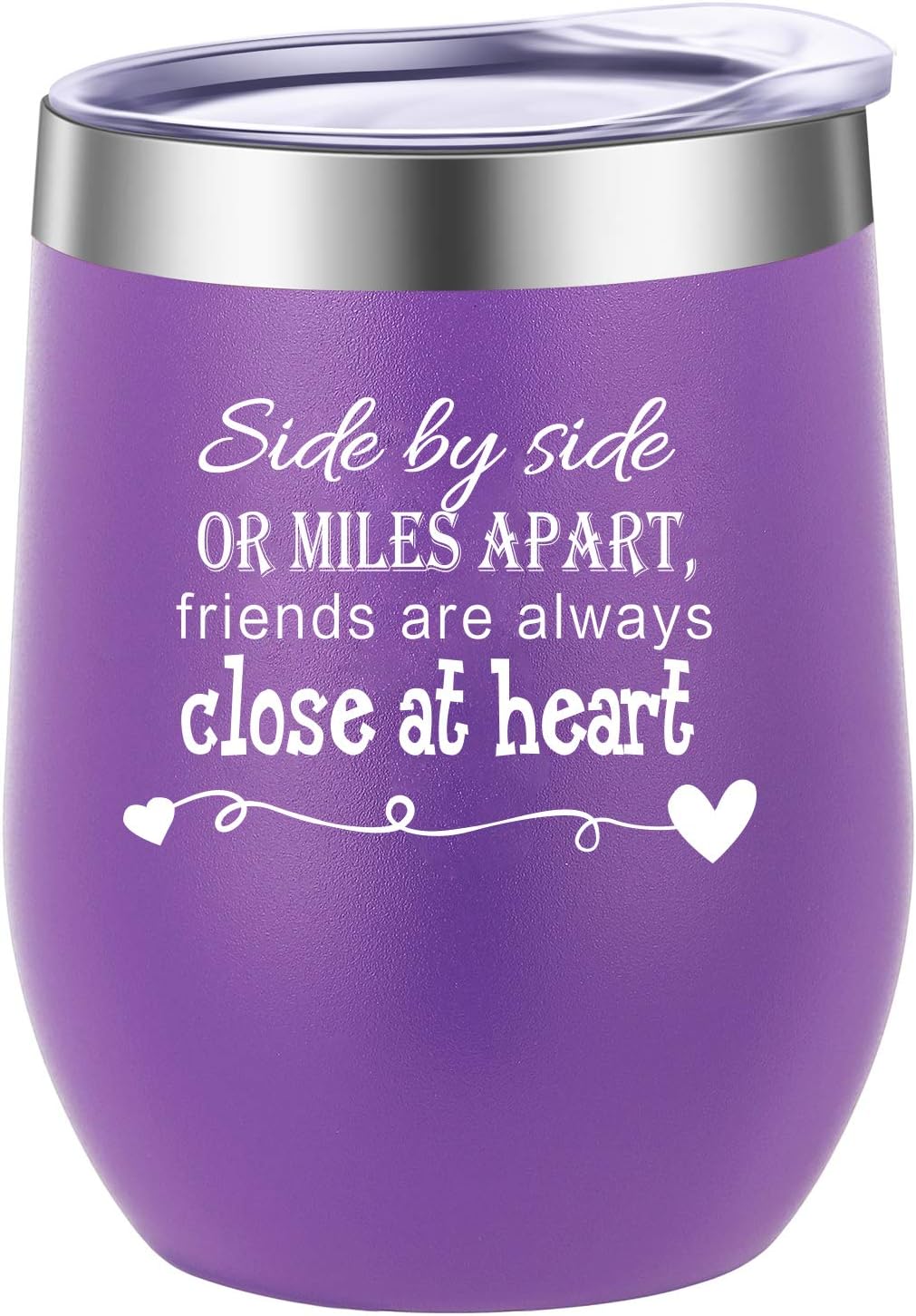 Side By Side or Miles Apart,Friends Are Always Close at Heart Wine Tumbler,Mug,Birthday Day Best Friends,Long Distance Friendship,Christmas Gifts for Women Purple