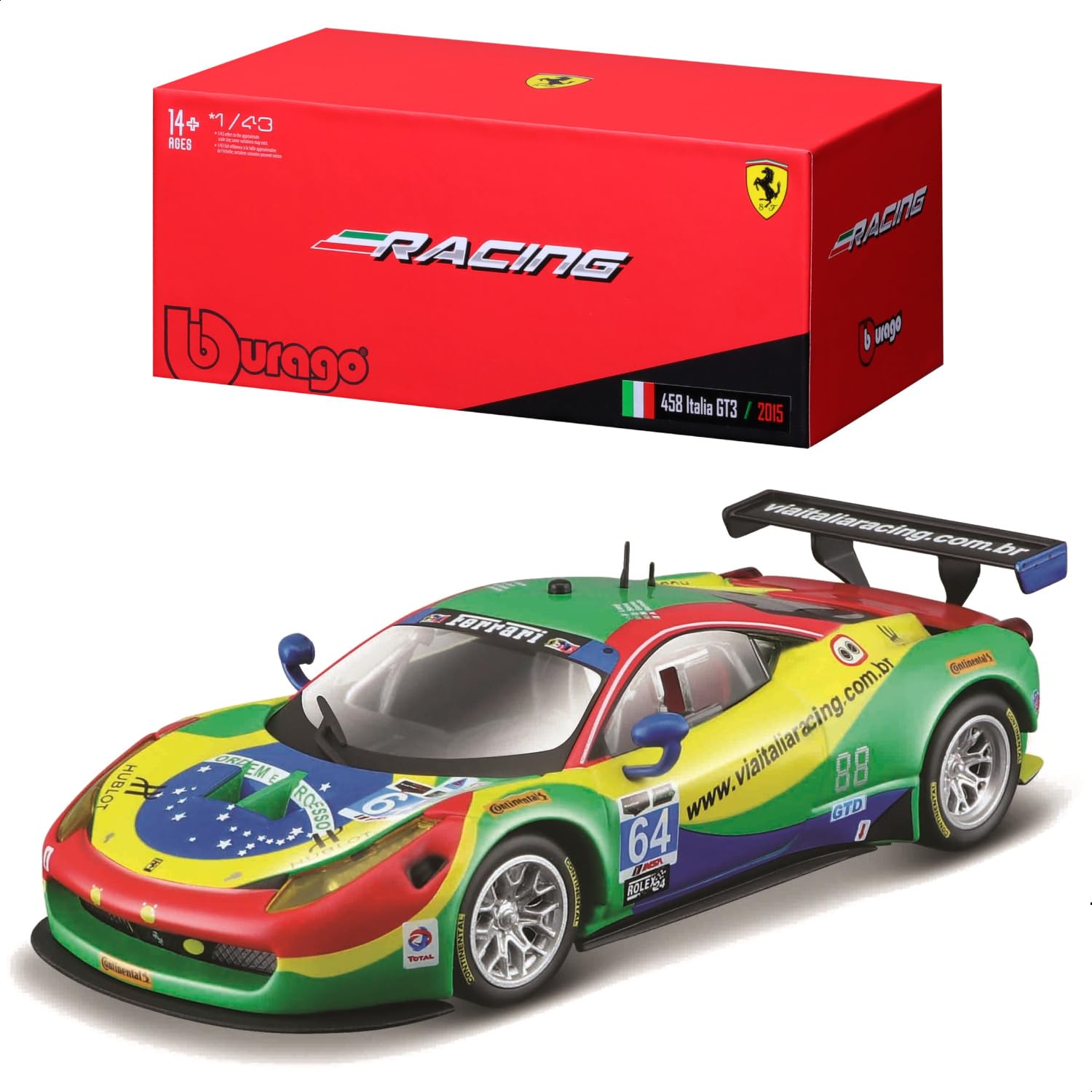 Bburago FERRARI RACING 458 ITALIA GT3 2015 Super Car – 1:43 Scale – Incredibly Detailed Die-Cast Replica Collectible Model Vehicle