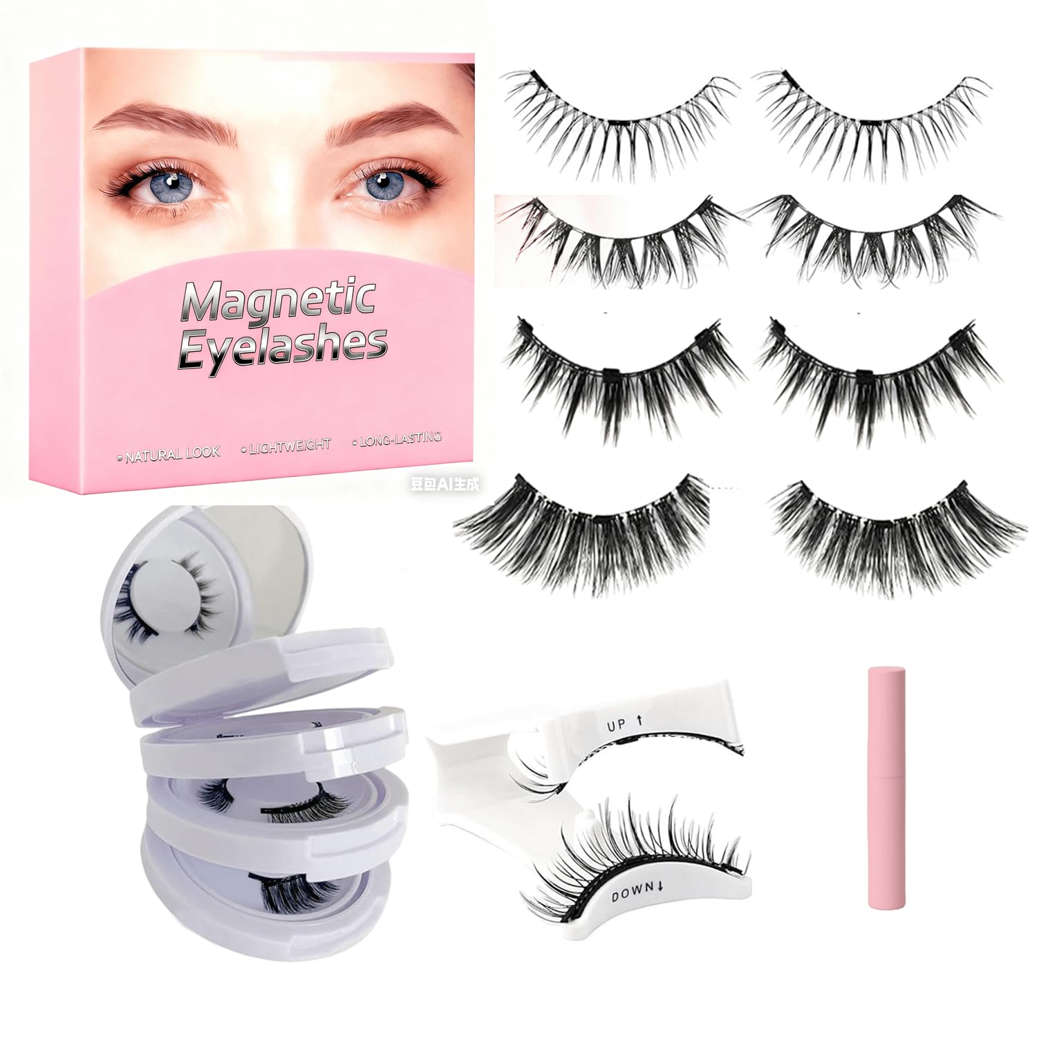 Photo 1 of 4-Pairs Magnetic Eyelashes with FREE Fixation Eyeliner - Include Natural Wispy Fluffy Fairy 4 Styles - Reusable Magnetic Eyelashes Natural Look with Applicator - Pestañas Magnéticas Naturales