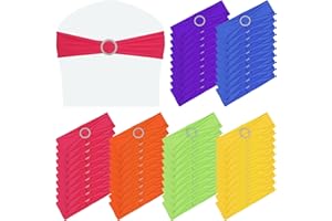 Nodaaiie 60 Pcs Stretch Spandex Chair Sashes Bands Bows with Buckle Slider, 6 Colors, for Wedding Party Banquet Reception Baby Shower Event Decorations