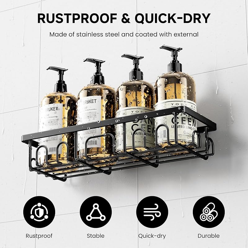 3 Pcs Antirouille Acier Inoxydable Etagere Douche sans Percage - Noir — photo 4 sur 8