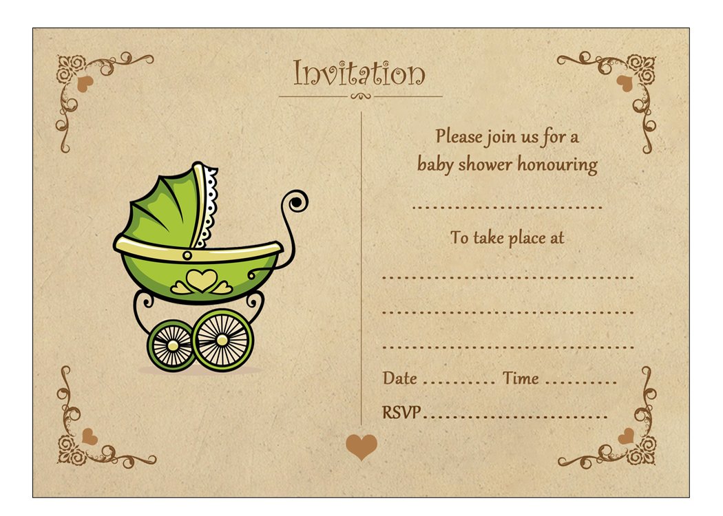 Artstore Vintage Baby Shower Invitations With Brown Kraft Envelopes - Pack of 15