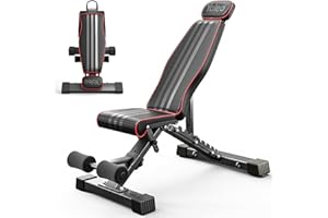 Yoleo Adjustable Weight Bench, 660LB Foldable Workout Bench with Extended Head/Neck Protection/Spine Support for Bench Press, Fast Folding Incline Decline Flat Bench(660LBS Weight Bench+Gym Mat)