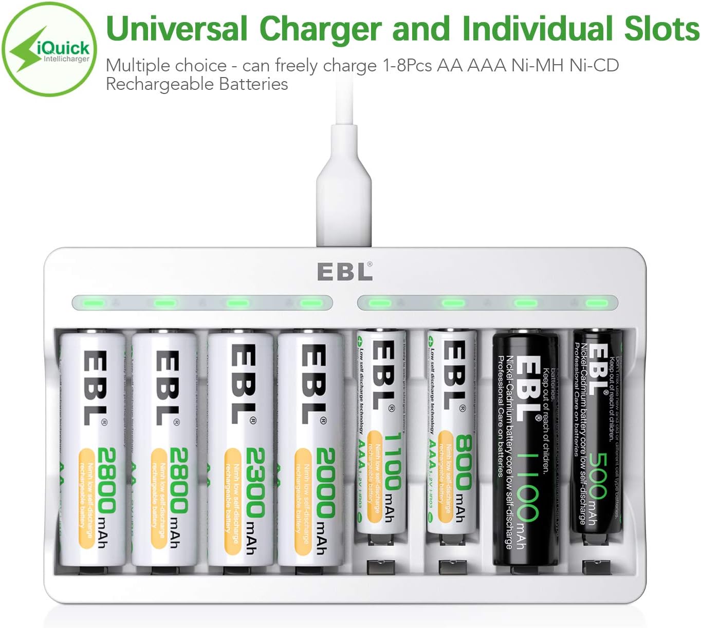 EBL Rechargeable AA Batteries 2800mAh 8 Pack and 8-Bay AA AAA Individual Rechargeable Battery Charger with 5V 2A USB Fast Charging Function: Home Audio & Theater