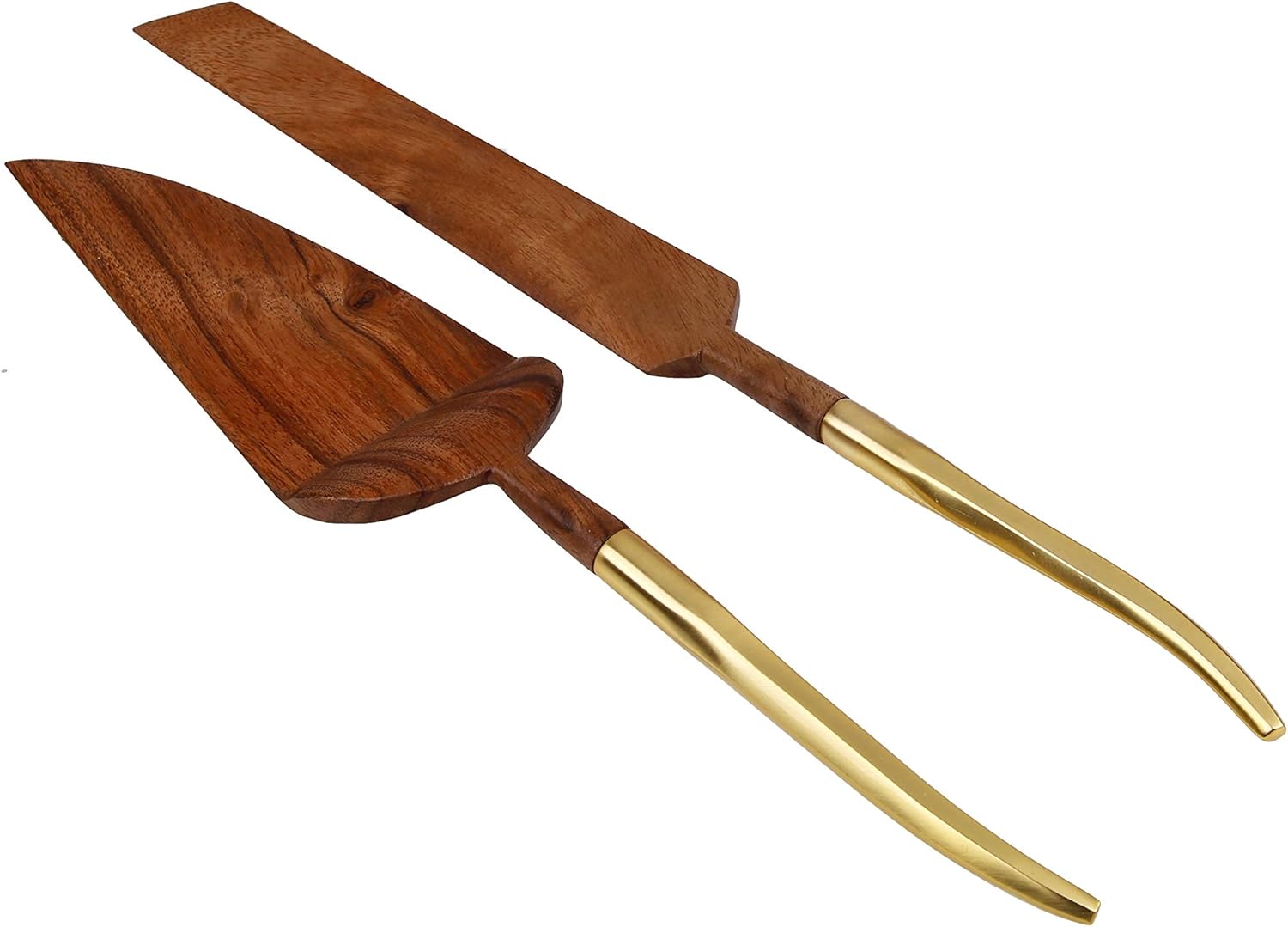Wedding Cake Knife and Server Set, Wooden Cake Servers With Gold Handle, Ideal for Weddings, Party's, And Elegant events