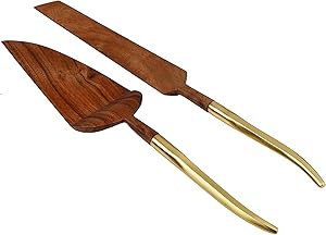 Wedding Cake Knife and Server Set, Wooden Cake Servers With Gold Handle, Ideal for Weddings, Party's, And Elegant events