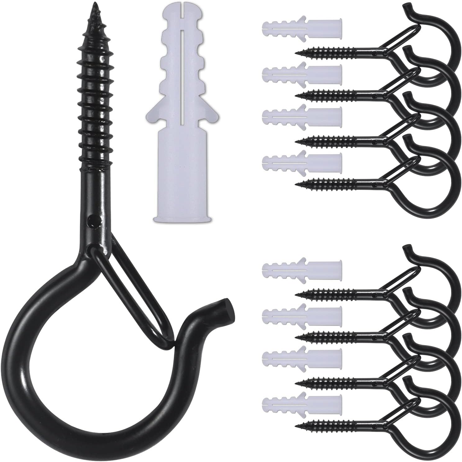 Outdoor Hanging Brackets - AOERT 8 PCS Outdoor Hooks for Outdoor String Lights, Screw Hooks for Hanging Plants/Wind Chime/Baskets, Safety Buckle Design, Windproof (Black) (8)