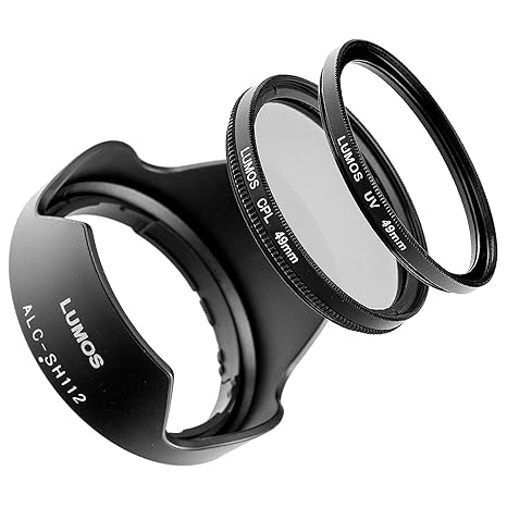 LUMOS Zubehör Set mit Bajonett Gegenlichtblende ALC-SH112 & 49mm Polfilter & MC UV Filter / kompatibel zu Sony E Objektiven E