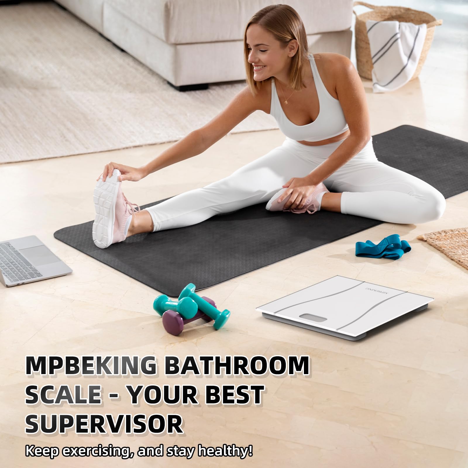 Weight Scale, MPBEKING Scale for Body Weight Highly Accurate Digital Bathroom Scale Weighing Machine Measures Weight up 400 lb/180kg with Lighted LCD Display Battery & Tape Measure