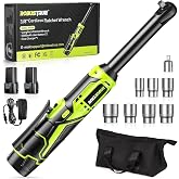 Robustrue 3/8"" Cordless Ratchet Wrench, 6 inch Extended Ratchet Wrench, 40Ft-lbs 400RPM Cordless Ratchet, 2 Batteries Power Electric Ratchet Driver with Variable Speed, 7 Sockets, LED Light, Green