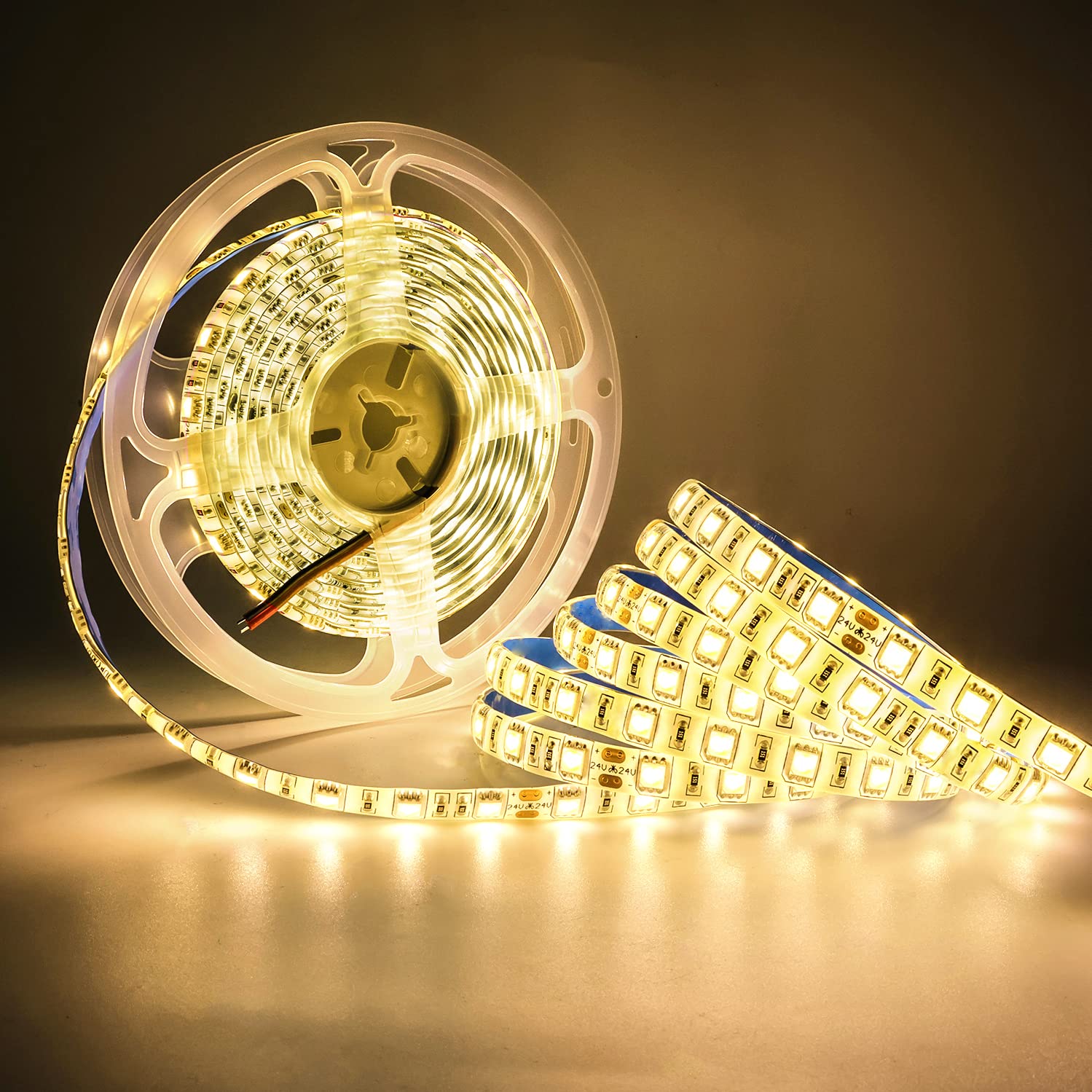 Tesfish 5m/Reel DC 24V 5050 Warm White Color LED Strip Waterproof IP65 300 LEDs SMD 5050 LED Strip