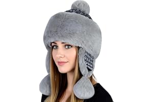 ITODA Warm Faux Fur Trapper Hat for Women Furry Warmer Mongolian Russian Skiing Cap