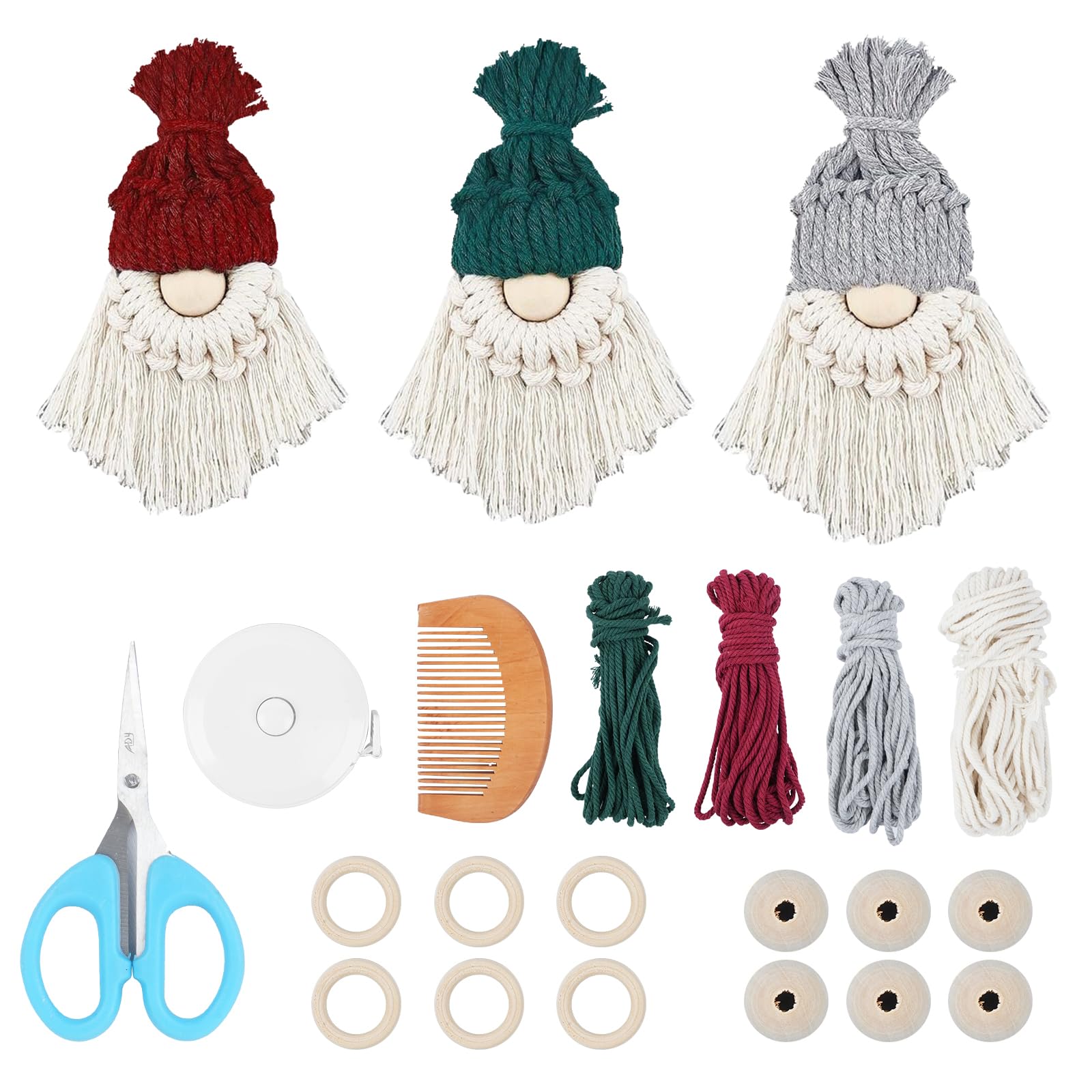HO2NLE 6 Set Christmas Macrame kit Hanging DIY Macrame Kit Beginners Macrame Christmas Craft Kit with Cotton Twine Wooden Loops Beads Comb Measure for New Year Gift Xmas Tree Decorations