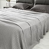 Aganear Waffle Blanket - Lightweight Breathable Summer Blanket of 50% Cotton and 50% Rayon Derived from Bamboo for Hot Sleepers Luxury Throws for Bed, Couch and Sofa,Grey,90x90 Inches