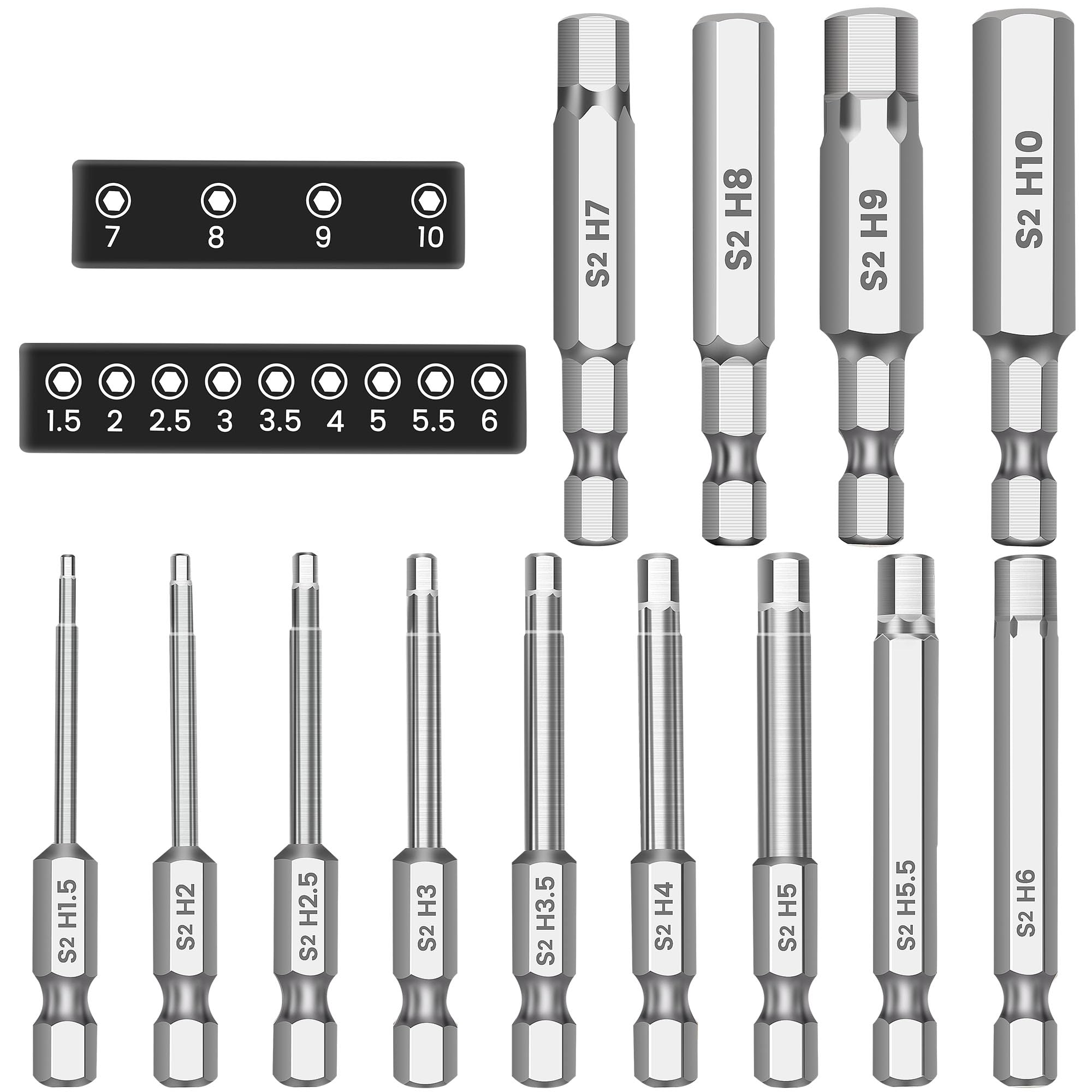 MulWark Magnetic Hex Head Inbusschlüssel Bit Set 13pc Präzision Metrisch S2 Stahl - Magnetische Bits mit Korrosionsbeständigkeit 1/4" Innensechskant-Bit-Satz