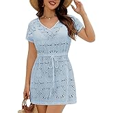 VIMPUNEC Swimsuit Coverup for Women Lace Eyelet Bathing Suit Cover Up Summer Casual Beach Dresses
