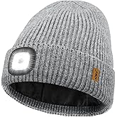 ATNKE LED Lighted Lined Fleece Beanie Hat,USB Rechargeable 4 LED Running Headlamp Cap with Light Gifts for Men and Women
