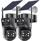 Kurain Dual Lens Solar Security Cameras Wireless Outdoor, 5G/2.4G WiFi 6, 360° View Pan/Tilt Home Security Camera with 6MP Color Night Vision, Motion Detection, Human Tracking, Spotlight Siren, 2Pack