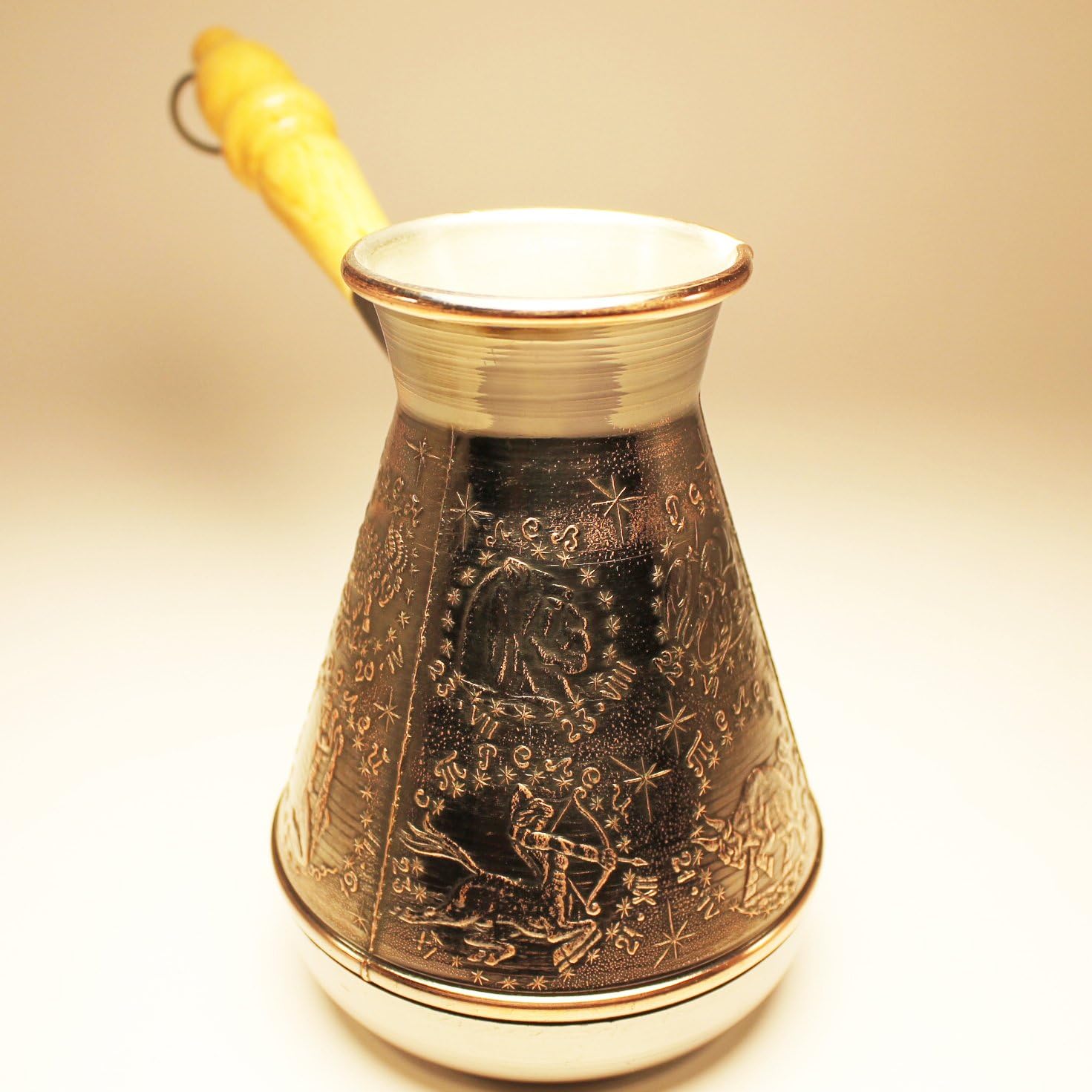 Turkish Greek Coffee Pot"Zodiac" Volume 10 Oz - 300 ML (Ibrik, Briki, Cezve, Turka)