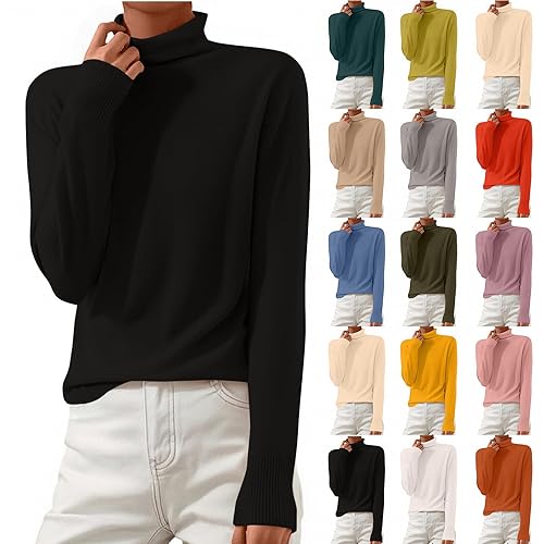 peiaclkde Thermal Tops Womens Turtle Neck Tops For Women Basic Long Sleeve Top Stretch Winter Turtleneck Jumper Slim Fit Base Layer Shirts Lightweight Roll Neck Pullover Ladies Jumpers Underwear