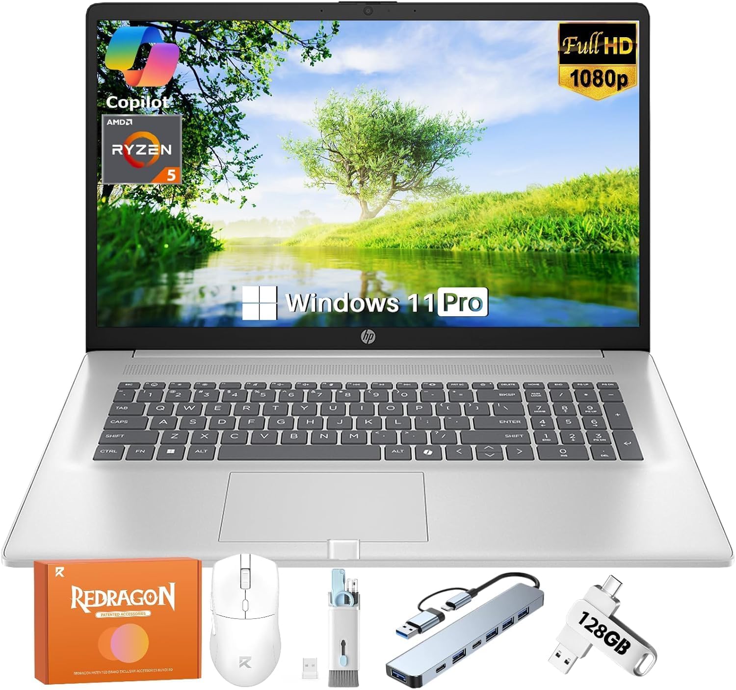 HP 2026 17.3 Inch Laptop, AMD 12-Threads Ryzen 5 7430U(up to 4.3 Ghz), 20 GB RAM, 512 GB SSD, HD+ Anti-Glare Display, Copilot-AI, Wi-Fi 6, Windows 11 Pro, for Business & Student, w/Accessories