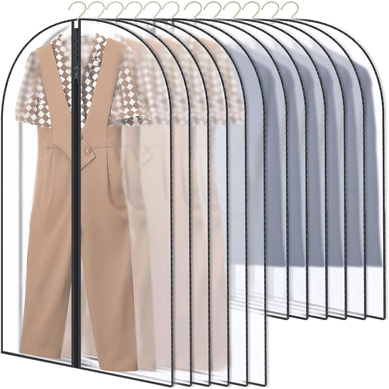 GoMaihe 12 Pack Clothes Cover Bags 60x100/60x120cm Transparent Zip Wardrobe