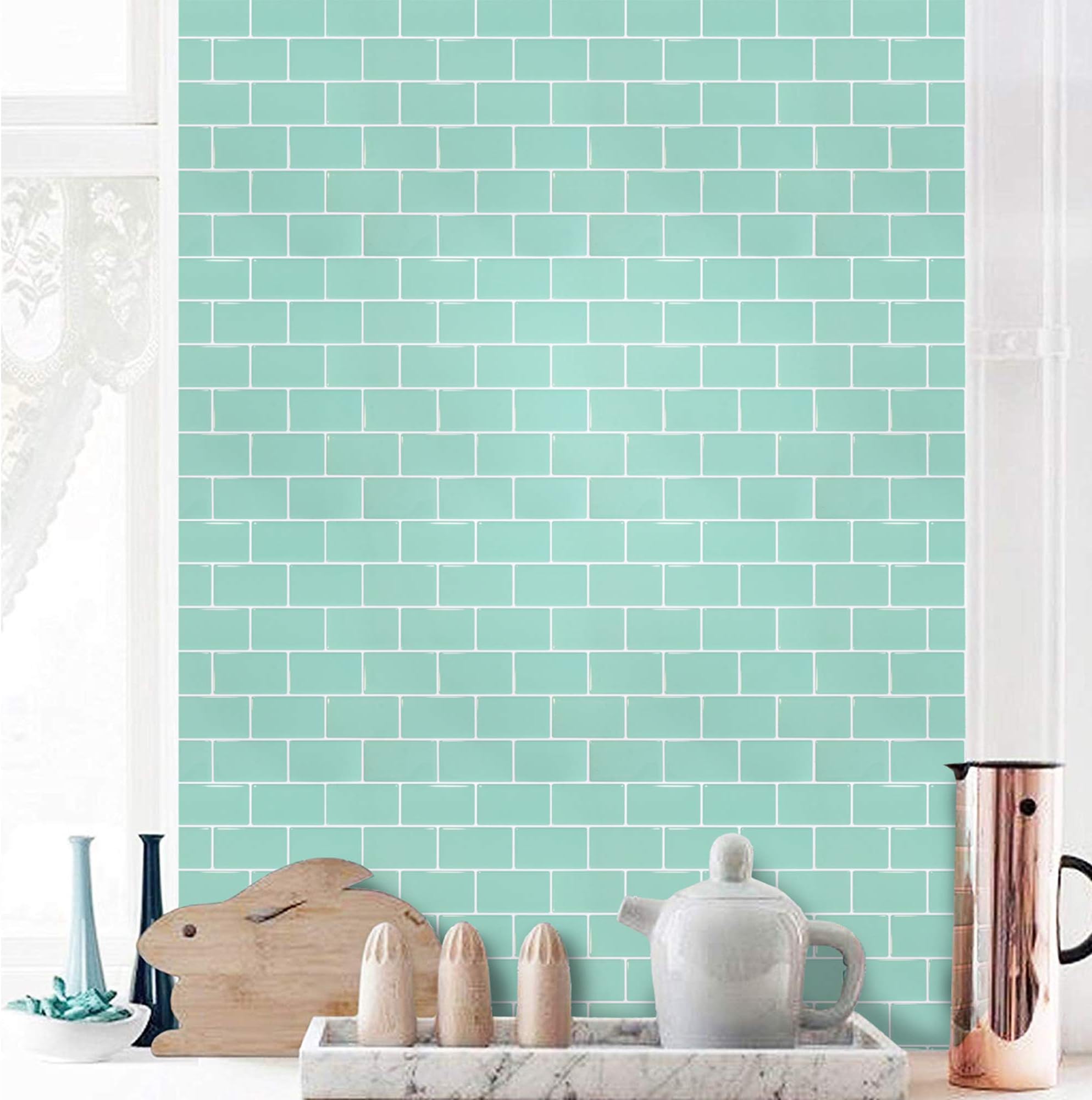 SHINGONE 3D Self Adhesive Tiles Stickers Waterproof for Bathroom, Kitchen Tile Stickers Peel and Stick Wall Tiles Stickers Backsplash, Green Tile Stickers 30.5x30.5cm (4 Sheets)