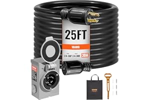 VEVOR 30 Amp Generator Cord and Power Inlet Box Kit, 25 FT Generator Extension Cord NEMA L14-30P/L14-30R STW 10 AWG with Twist Lock Connector, Pre-Drilled Inlet Box, ETL Listed