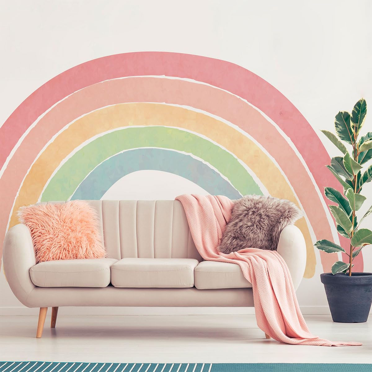 Ambiance Sticker Non-Woven Wallpaper Pre-Glued Giant Frescoes - Rainbow Drawing Pastel - Decorative Sticker - 75 x 60 cm