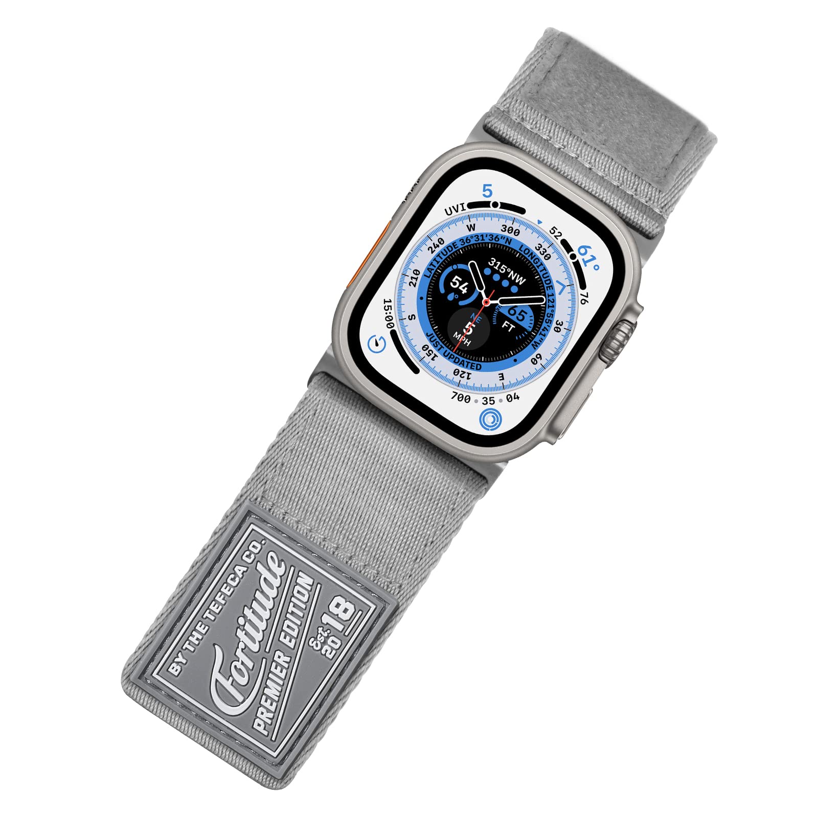Tefeca Fortitude Series Ultrawide Band Compatible with Apple Watch Ultra/Ultra2 Series 9/8/SE2/7/6/SE/5/4/3/2/1(Gray with Silver Adapters, XL for 49/45/44/42mm)