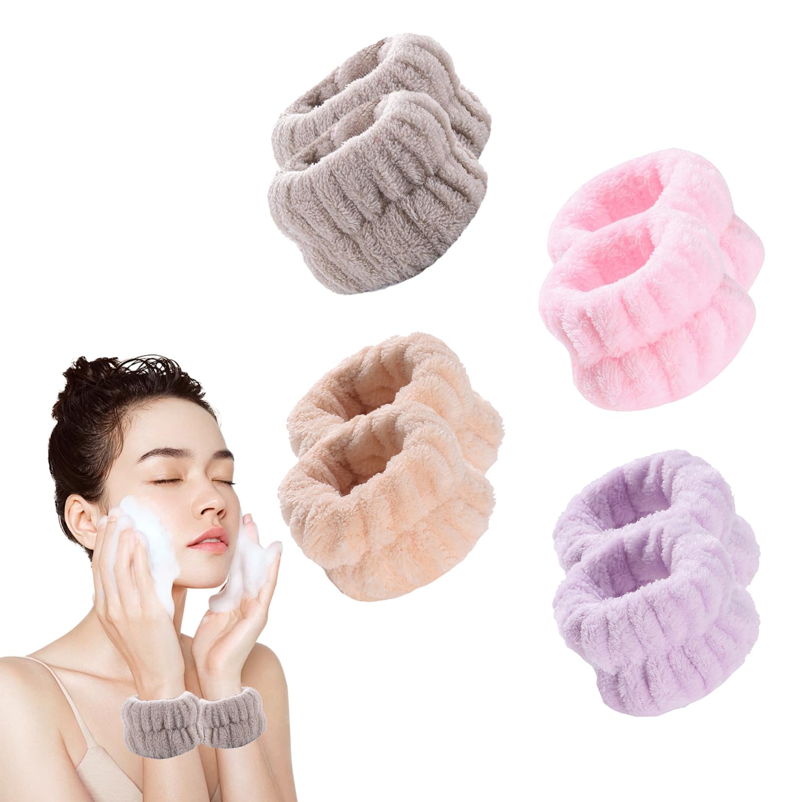 FEXPDL 8Pcs Wrist Bands for Face Washing Skincare Wristbands, Microfibre Wrist Wash Bands, Fluffy and Elastic Absorbent Washband for Women Prevent Liquid from Spilling