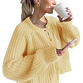 YKR Womens Fall Cardigan Sweater Long Sleeve Chunky Knit Open Front Button Loose Casual Cardigan Coat