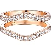 Blongme Ring Enhancers Cubic Zirconia Curved Wedding Band for Women Guard Engagement Ring Sterling Silver/Rose Gold/Yellow Gold Size 5-10