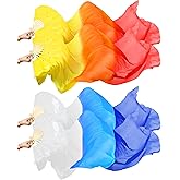 Qunclay 2 Pairs Dance Faux Silk Veil Fans, Long Fans Veils, Artificial Silk Fan, Long Folding Fan, Handmade Belly Dance Cheerleading Training Gifts for Dancers