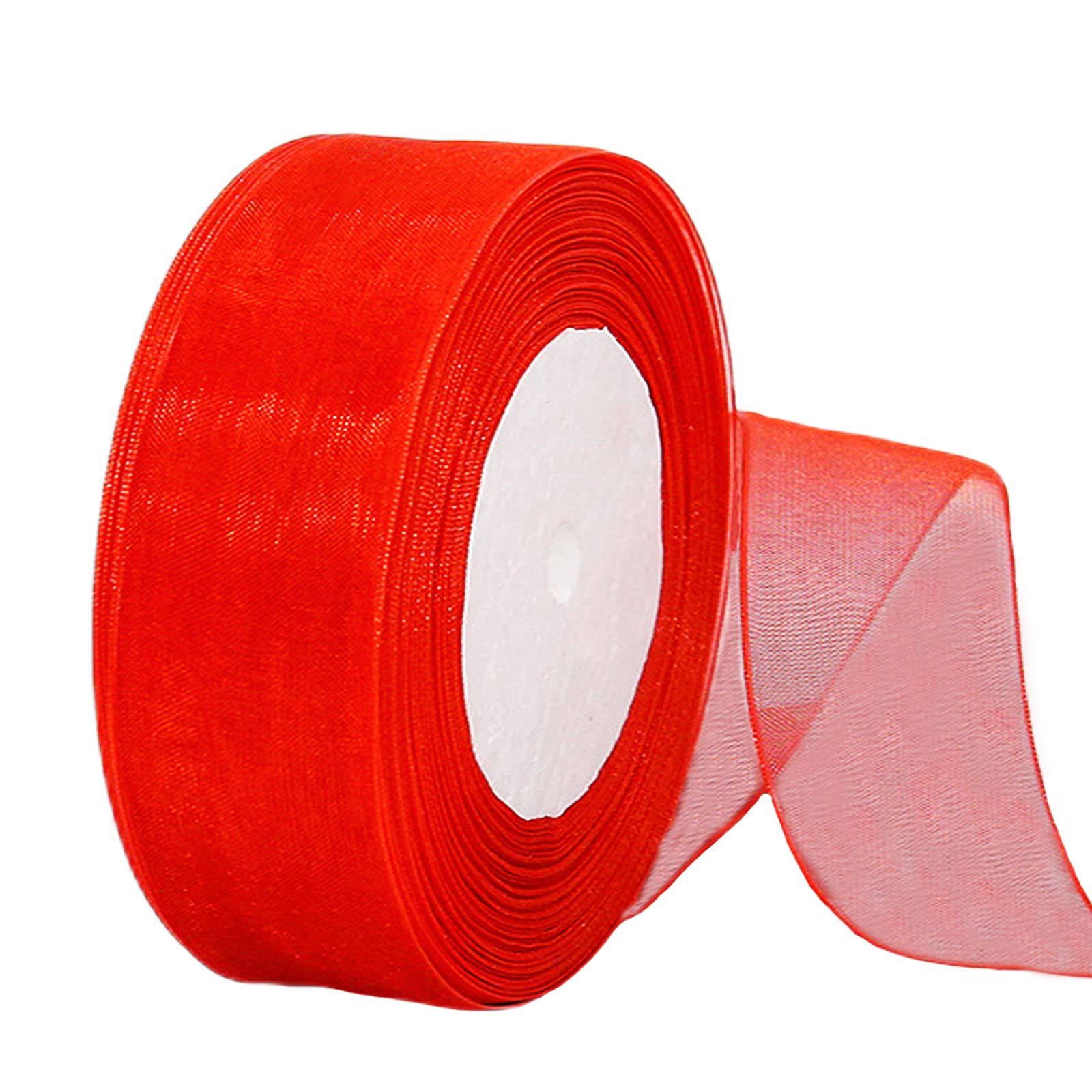 Sheer Wide Red Organza Chiffon Ribbon 38mm for Gift Wrapping, 45m Clear Chiffon Hair Ribbon for Birthdays, Weddings & Crafts