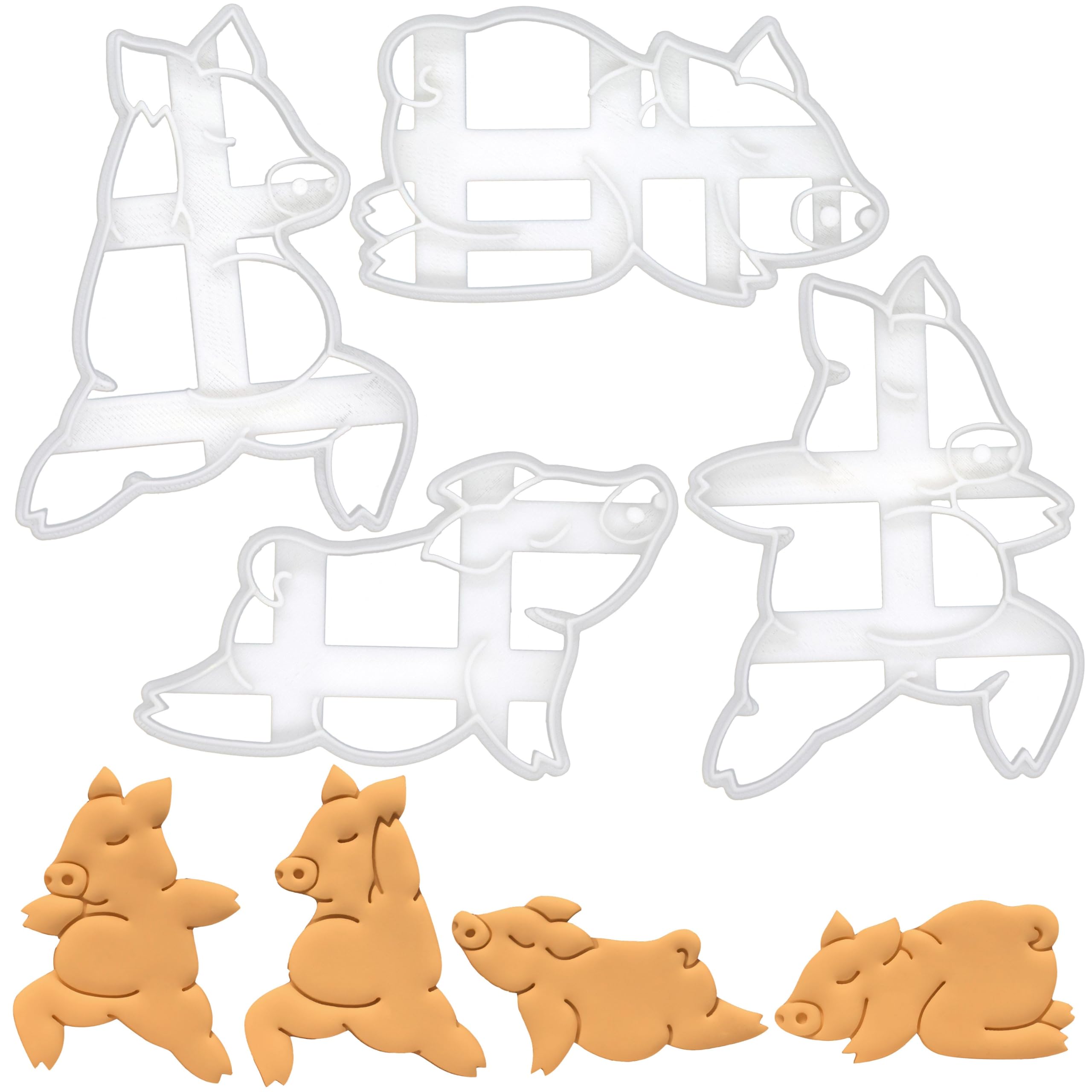 BAKERLOGY Set of 4 Yoga Pig Cookie Cutters (Warrior Pose 1, Pose 2, Balasana, and Upward Facing) - Detailed Biscuit Cutter Design for Baking and Crafts, Ideal on Fondant, Dough, Clay