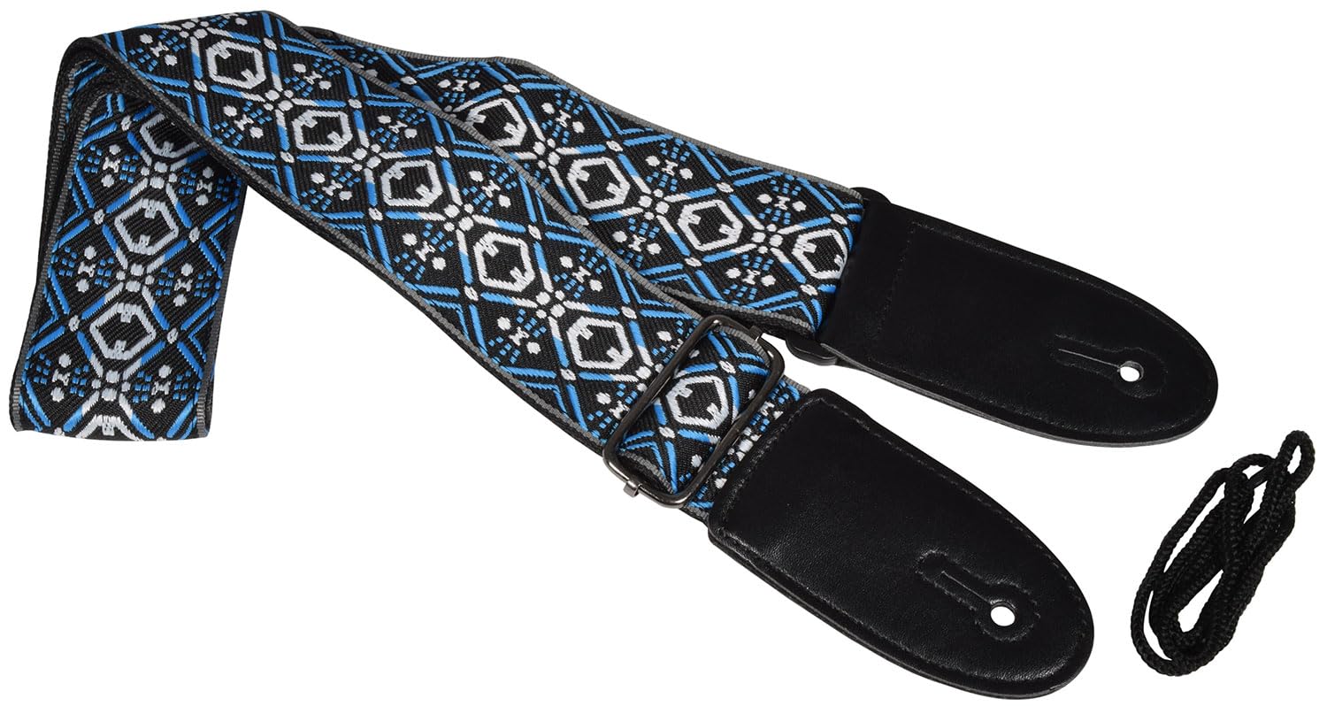 Chord | Fully Adjustable Delux Guitar Strap with Embroided Design | Blue Jacquard