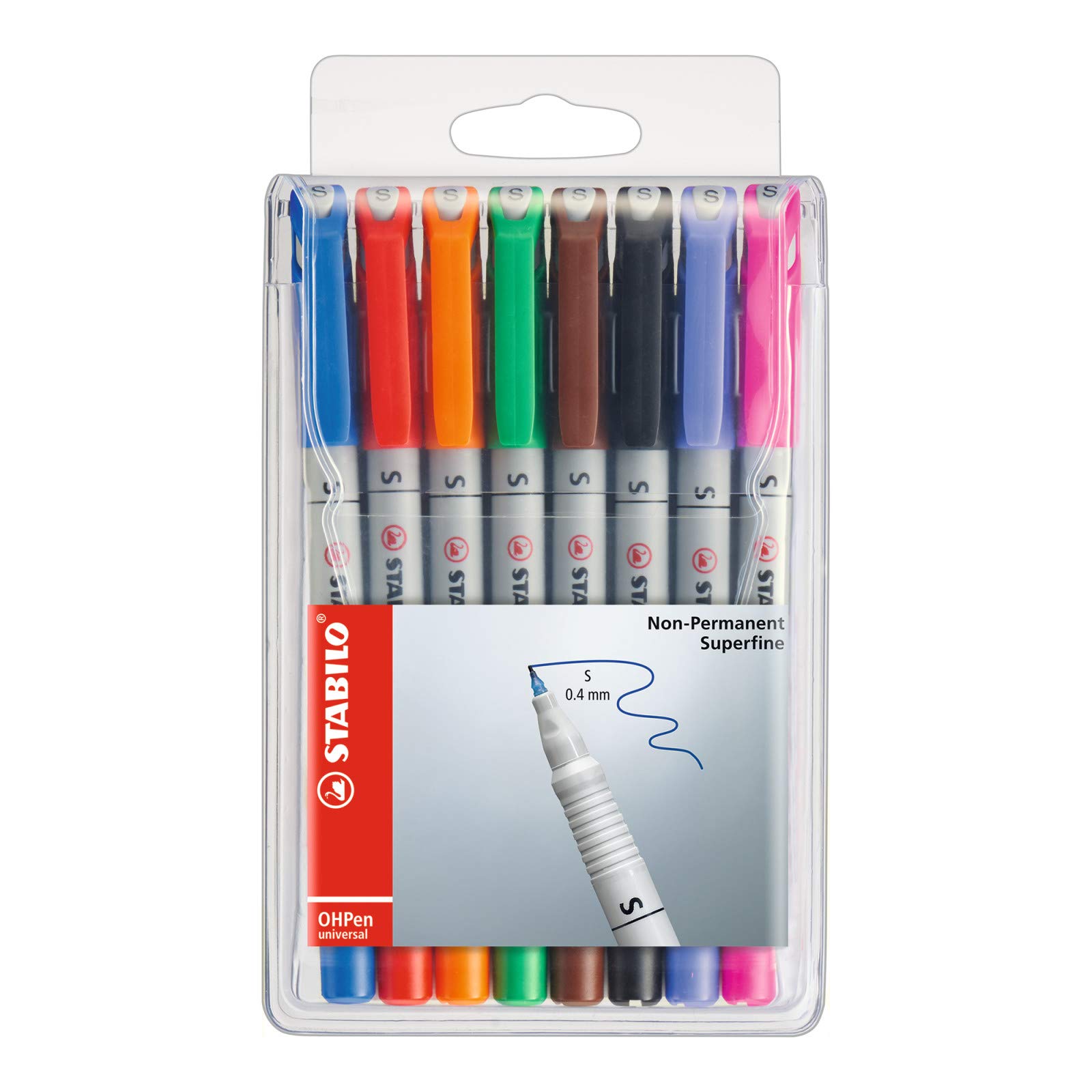 STABILO OHP Pen OHP Pen Soluble - Superfine - Wallet of 8 - Assorted Colours