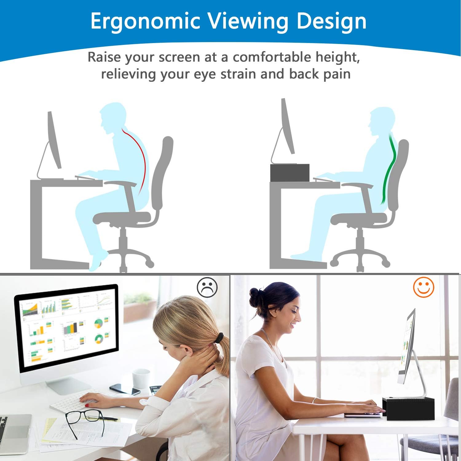 AMERIERGO Monitor Stand Riser - 16.5 Inch 2 Tier Desk Organizer Stand for Laptop Computer, Desktop Printer Stand with Phone Holder and Cable Management, Versatile as Storage Shelf & Screen Holder : Office Products
