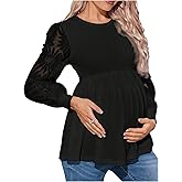 SHENHE Women's Maternity Ribbed Top Lace Long Sleeve Ruffle Peplum Knit Shirt Dressy Pregnancy Top