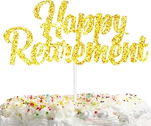 Happy Retirement Cake Topper Gold Glitter Celebrate Theme Decorations Man Woman Officially Retire Birthday Party Decor Supplies
