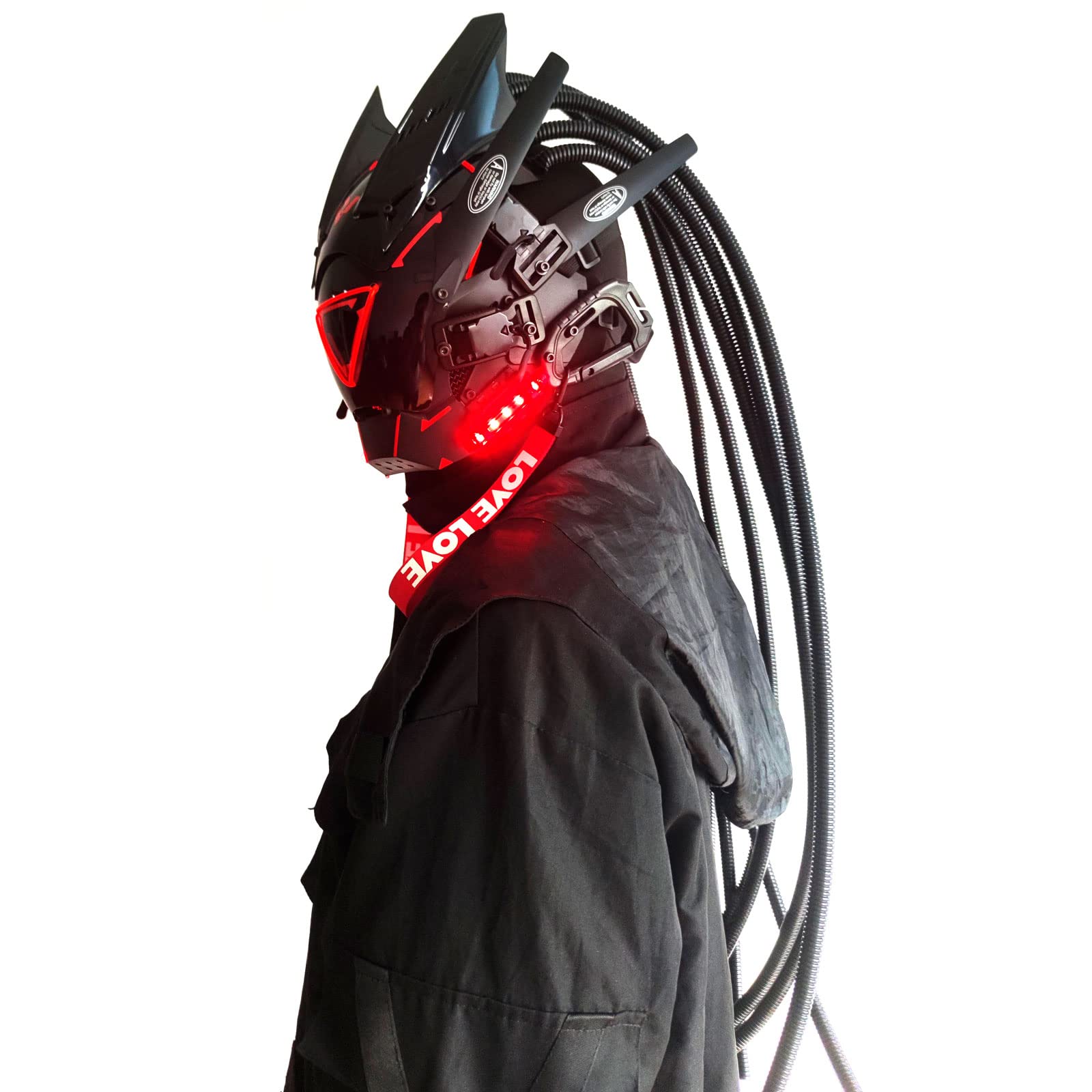 JAUPTO PipeHair Punk Mask Helmet,LED Light Futuristic Techwear Mask,Sci-Fi Full-Face Punk Helmet Costume Accessory