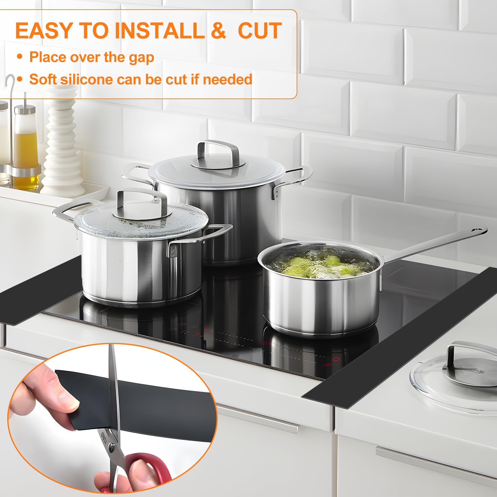 FLSEPAMB Silicone Stove Gap Covers, 2 Pack Heat Resistant Oven Gap Filler Seals Gaps with Anti-Slip Mirror Base, Stain Resistant Stove Counter Gap Cover Silicone Strips Between Stovetop and Counter