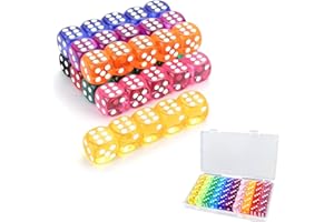 50 Pieces Dice Set 6 Sided 10 Colours Spot Dices with Box, 16mm Round Corner, Pefect for Board Games Dice Gamces Math Teachin