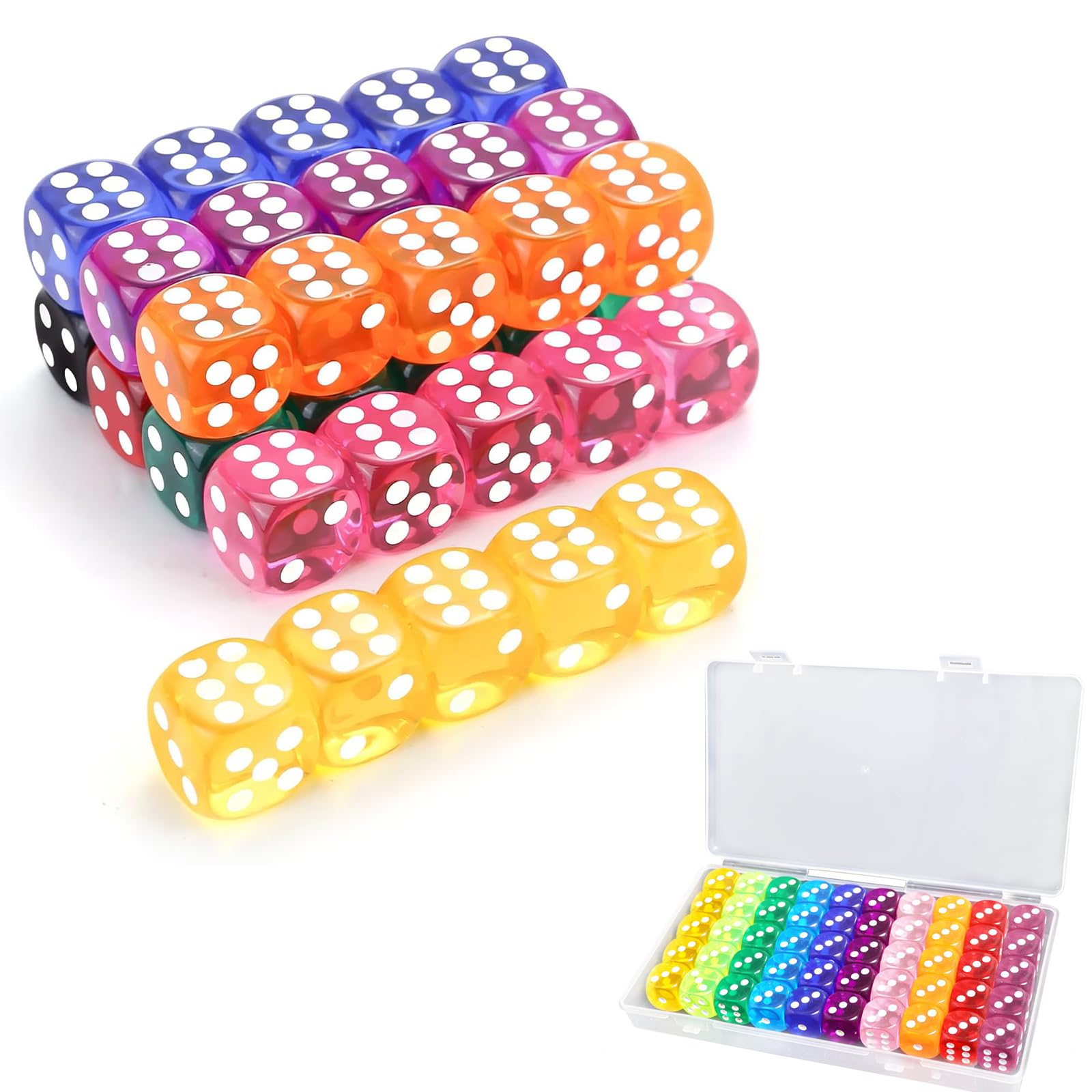 50 Pieces Dice Set, 16mm Round Corner Dices with Box, 10 Colours Dice Sets for Board Games Dice Gamces Math Teaching