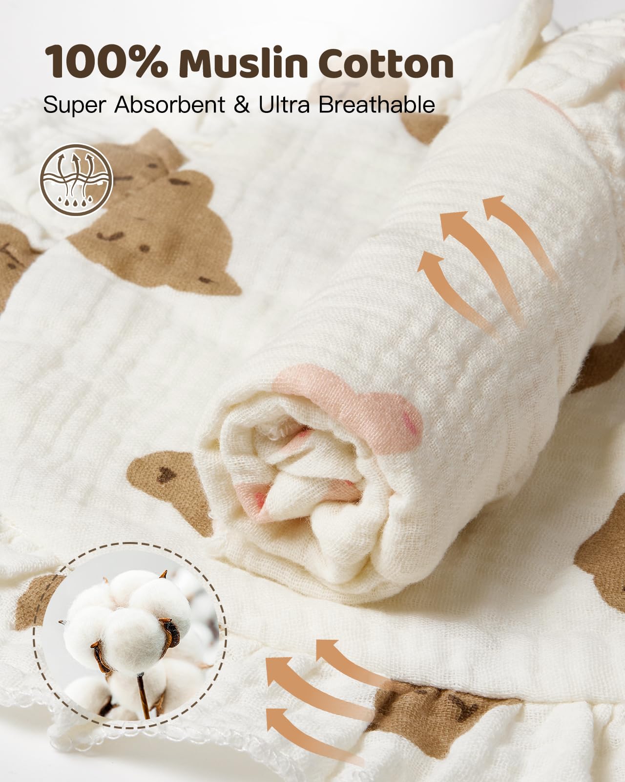 Lictin Muslin Baby Drool Bibs, 4-Pack Baby Bandana Drool Bibs Cotton Unisex, Snap Muslin Bibs for Boys Girls, Absorbent & Soft for Teething and Drooling White Pattern