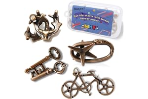 MHY Jumbo Metal Brain Teaser Puzzles for Adults - 4 Pack Challenging 3D Mind Games | with Portable Case | IQ Logic Toys & Gift for Teens
