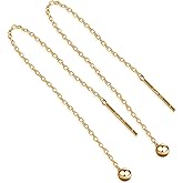 S.Leaf Threader Earrings for Women 925 Sterling Silver Gold Plated Hypoallergenic Backless Ardant Chain Duster Tassel Drop Double Piercing Pull Through Earrings for Women Trendy