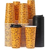 Tamone 100 PACK 20OZ Disposable Coffee Cups with Lids, To Go Coffee Cups with Lids Leak Proof, Coffee Bean Design Brown Paper Cups for Cold/Hot Beverage Chocolate Cocoa for Home Office